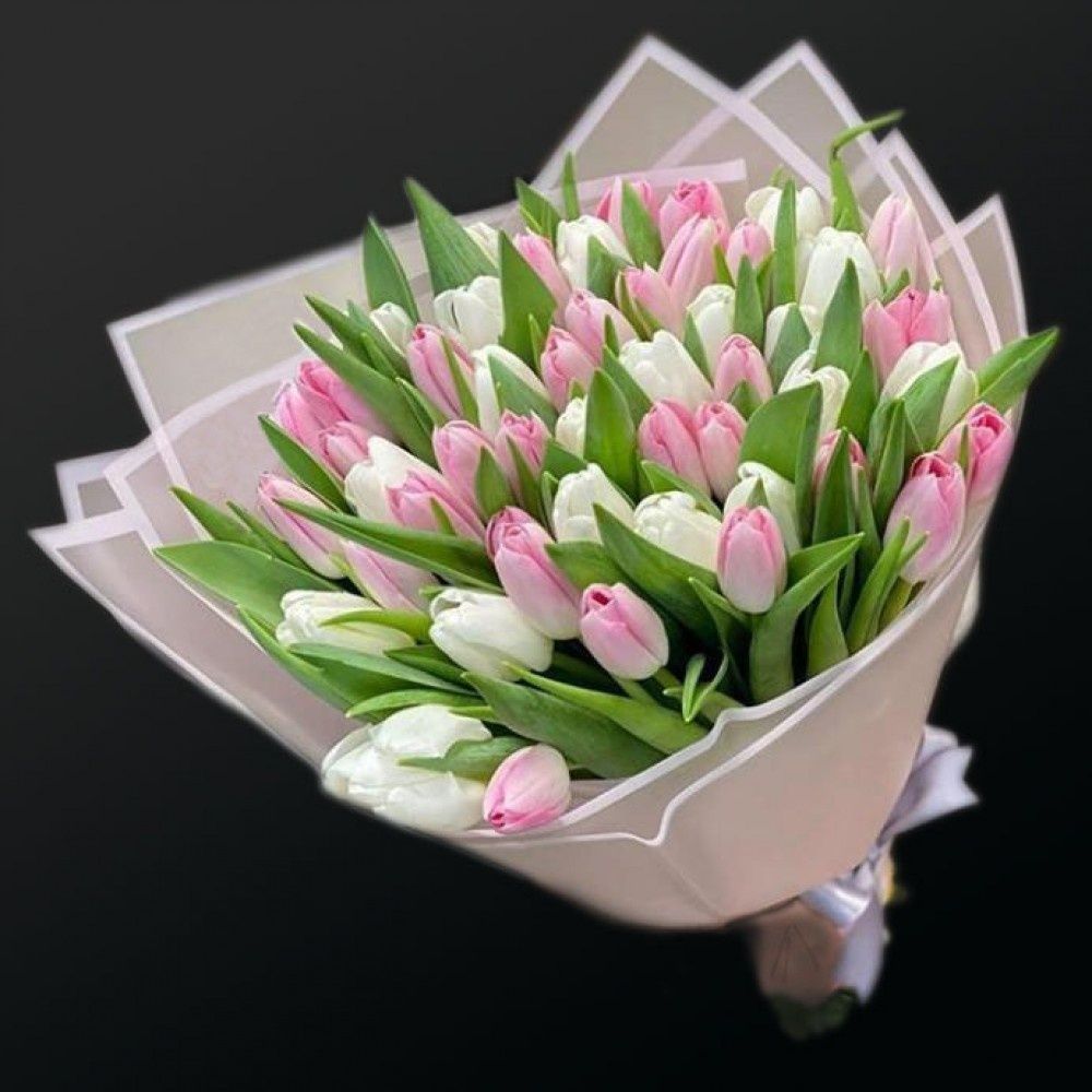 Bukiet biało-różowych tulipanów (35-40cm) 25szt