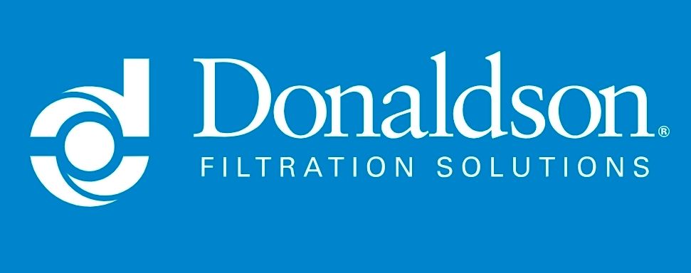 Logo Donaldson Filtration Solutions na niebieskim tle.