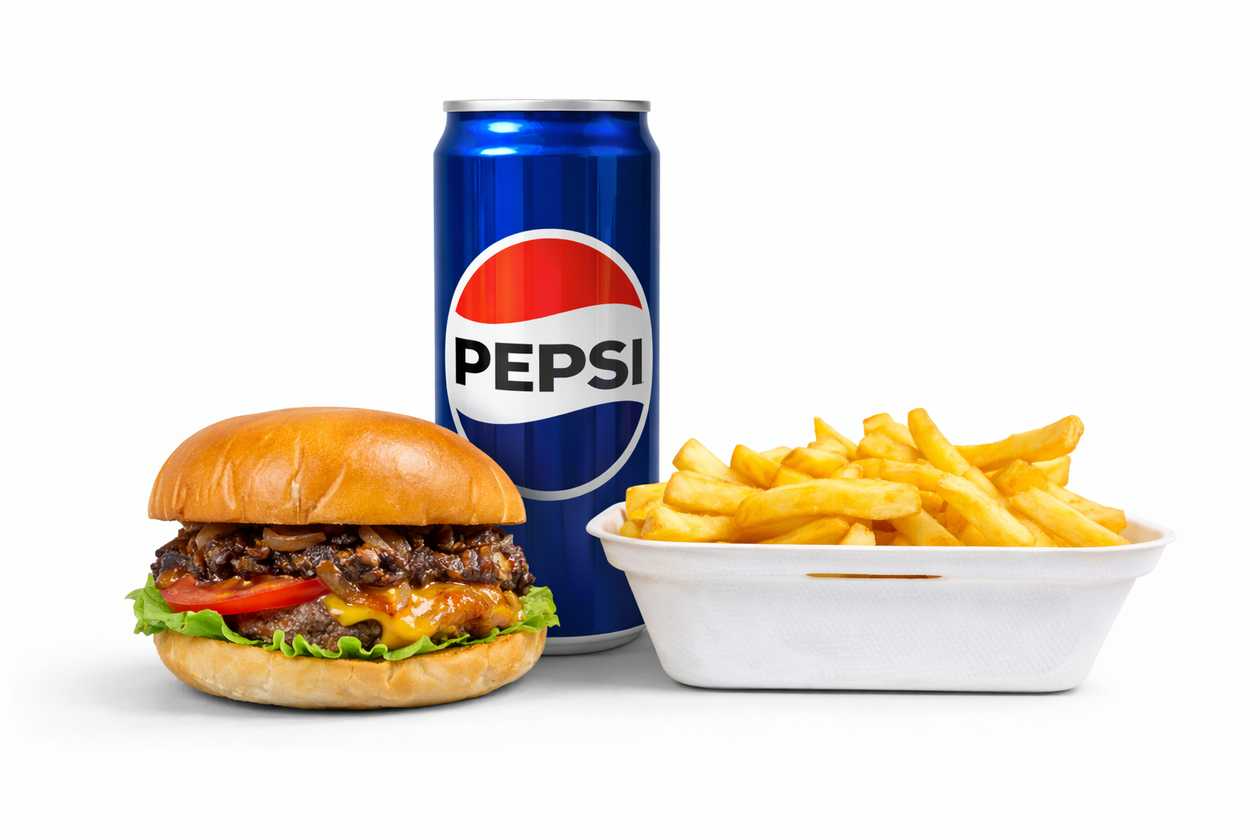 Burgerul Domnesc + Cartofi + Suc