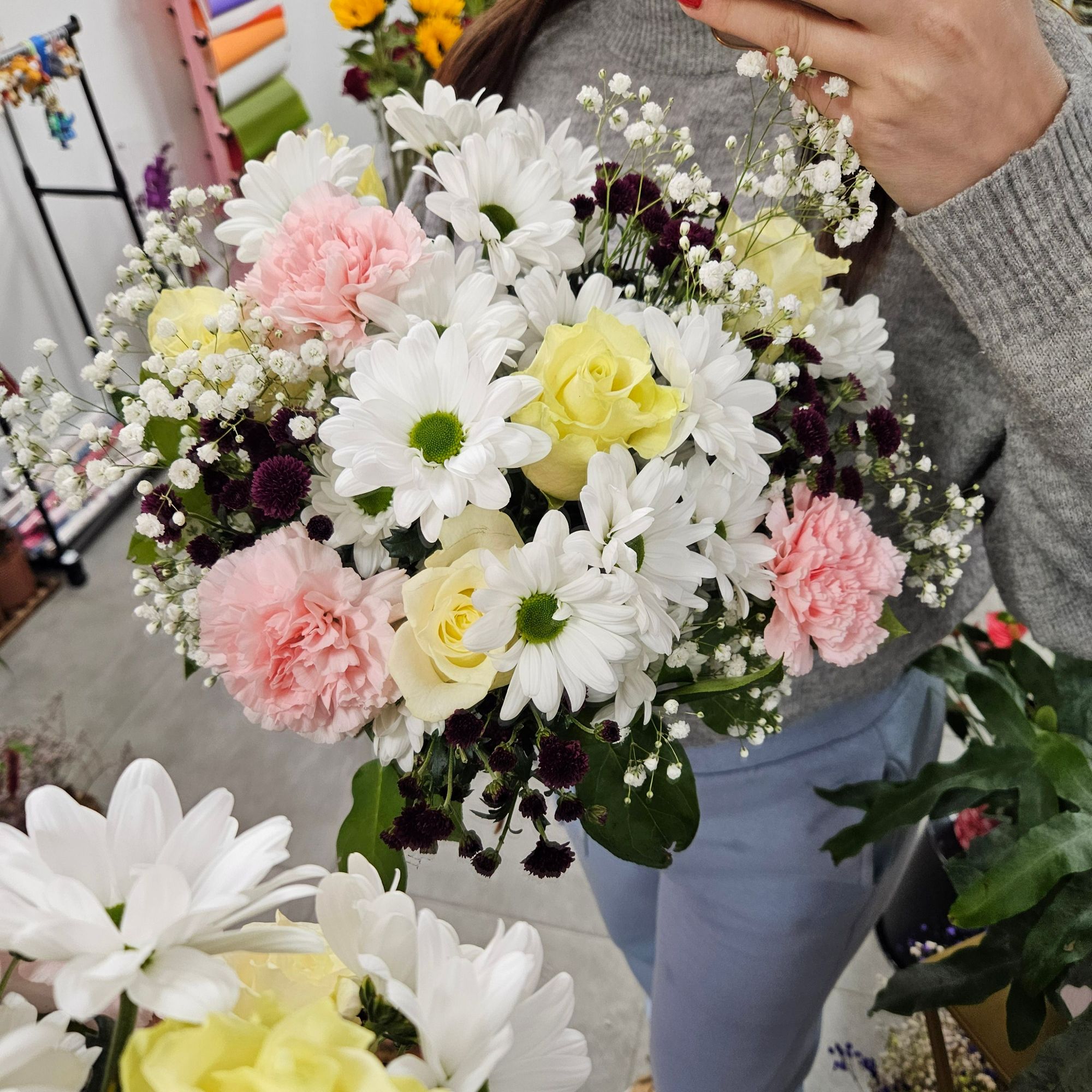 Bukiet z margaretek i goździków