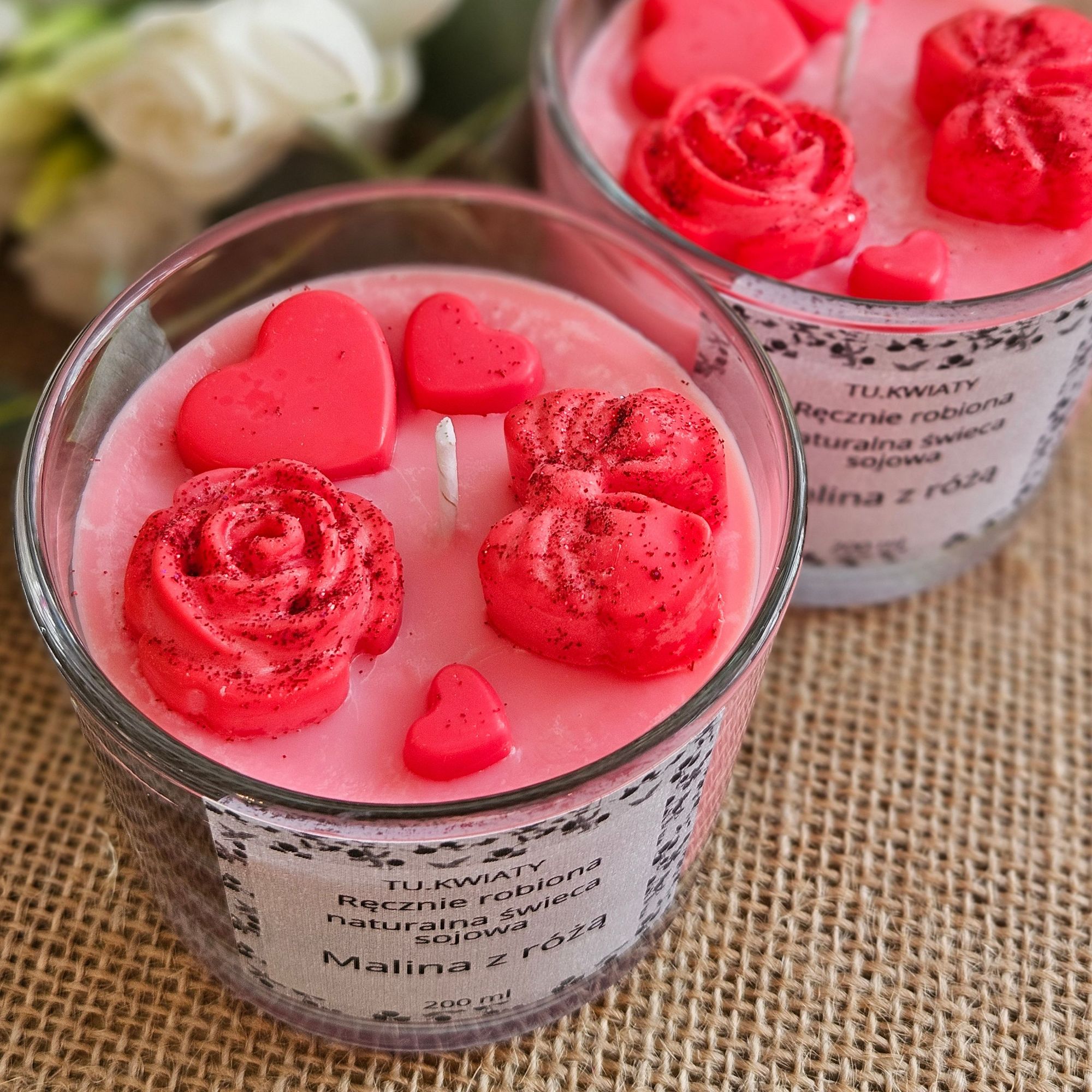 Świeca sojowa 200ml malina z różą.