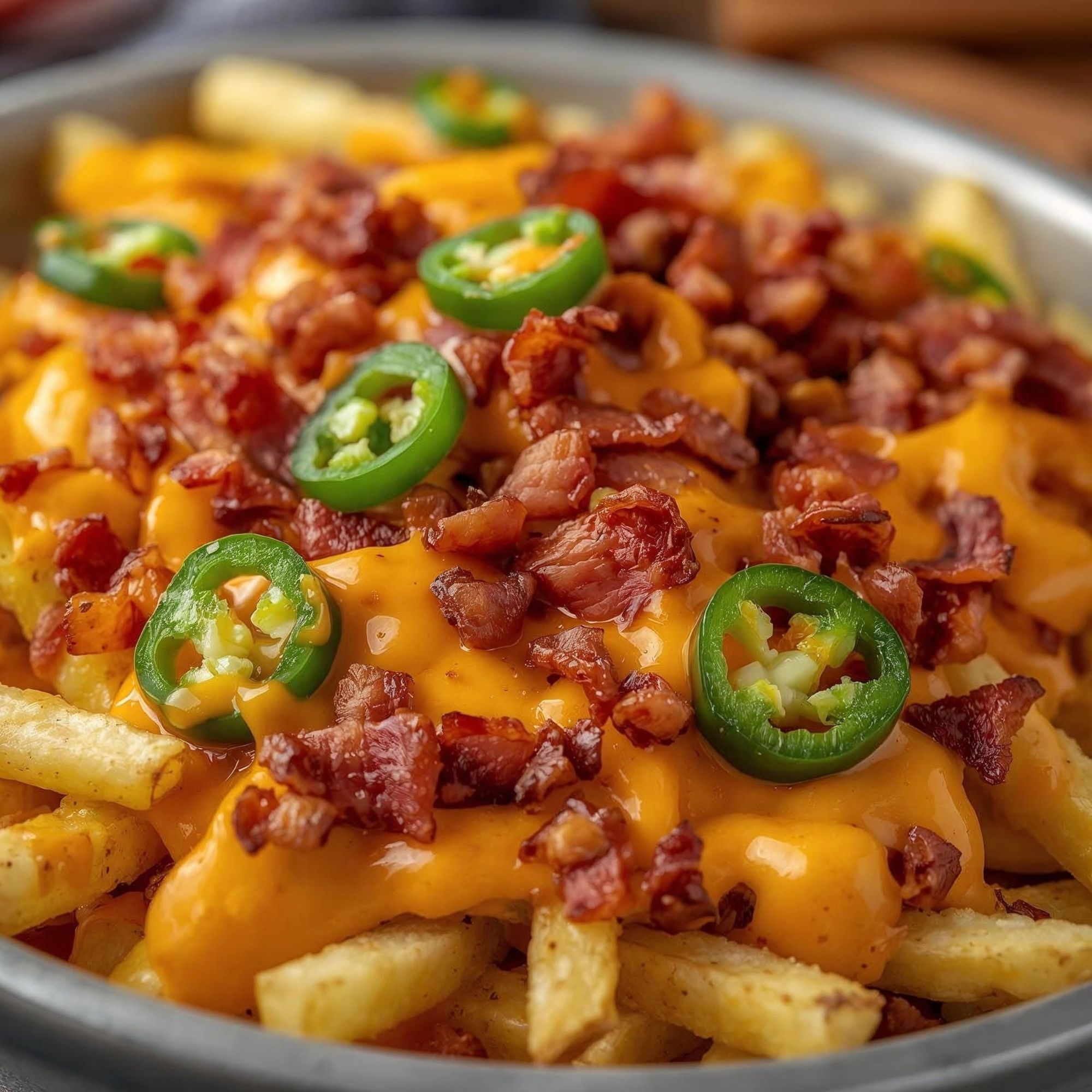 Cartofi cu bacon, sos cheddar și jalapenos