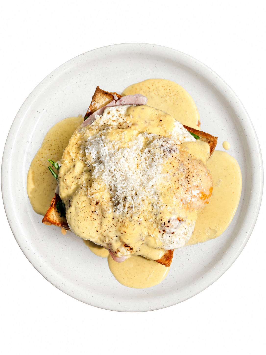 Tost z sadzonym jajkiem, szynką i szpinakiem
