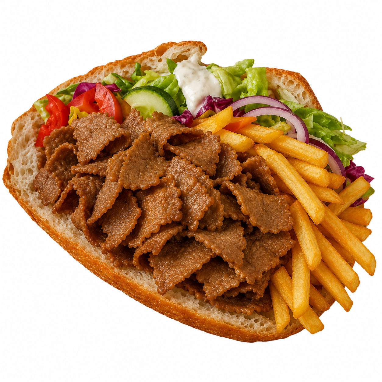 Kebab w bułce z frytkami