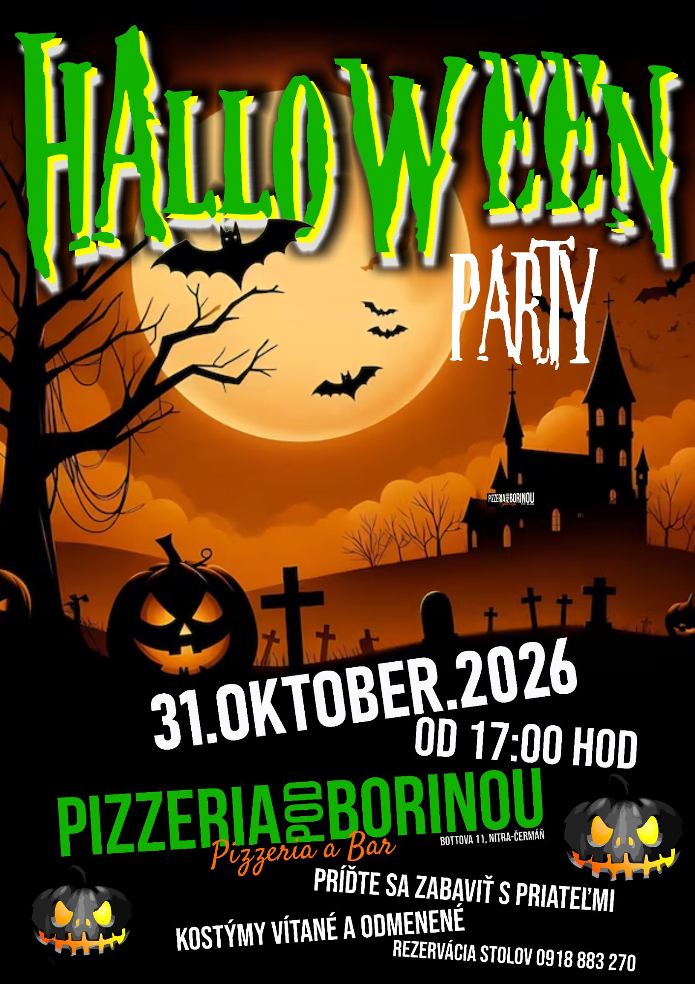 Halloween párty v Pizzerii a Bar Borina, 31. októbra 2026 od 17:00 hod. Kostýmy vítané!