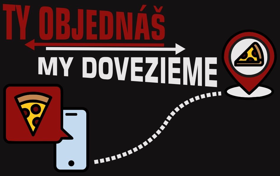 Titulok zobrazuje text "Ty objednáš, my dovezieme" s ikonou pizze a mobilným telefónom.