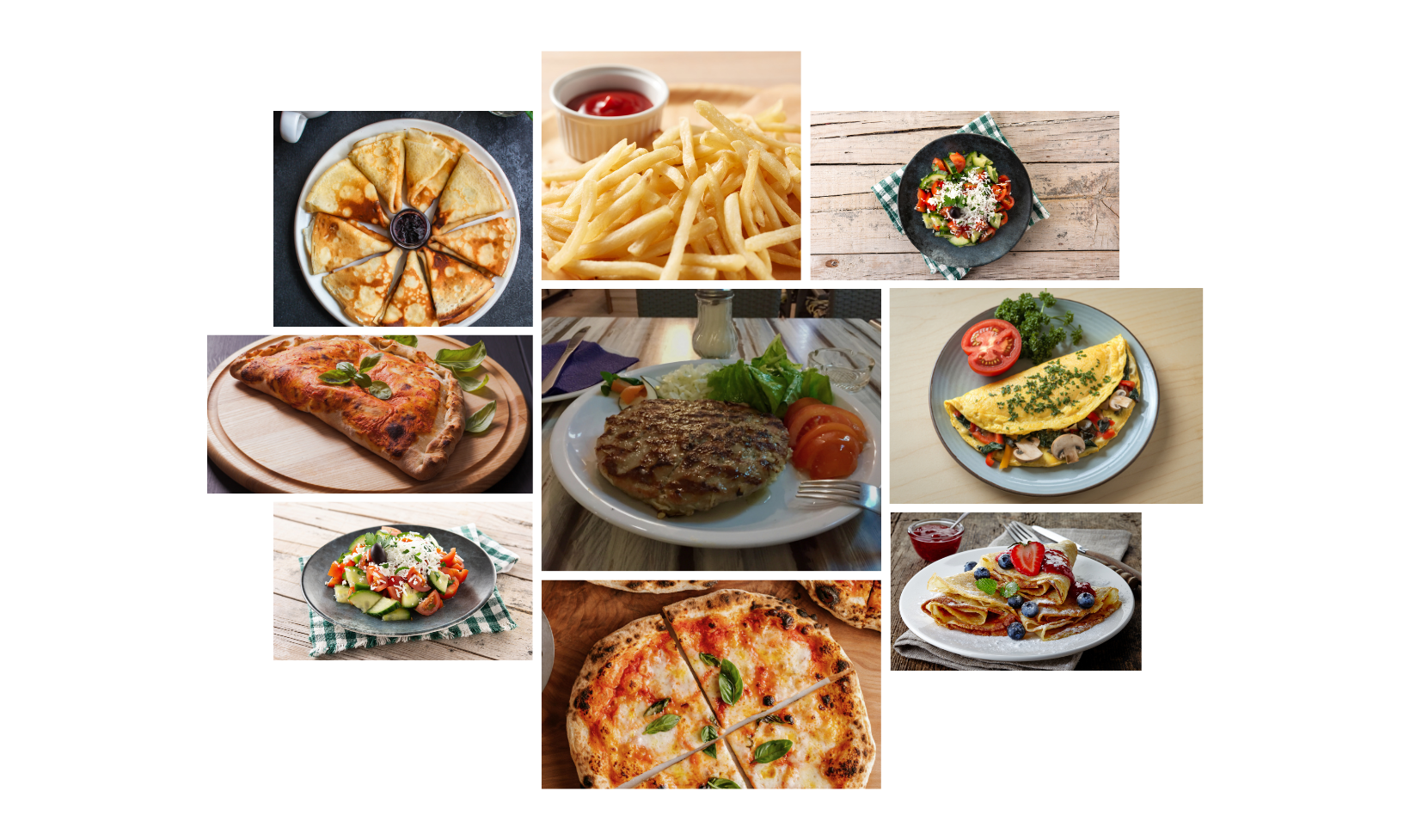 Raznolika ponuda jela: pizze, salate, zdravi dodaci i slastice.