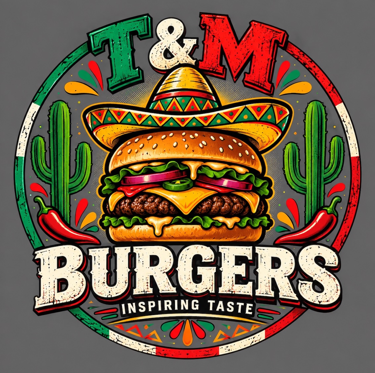 T & M Burgers logo